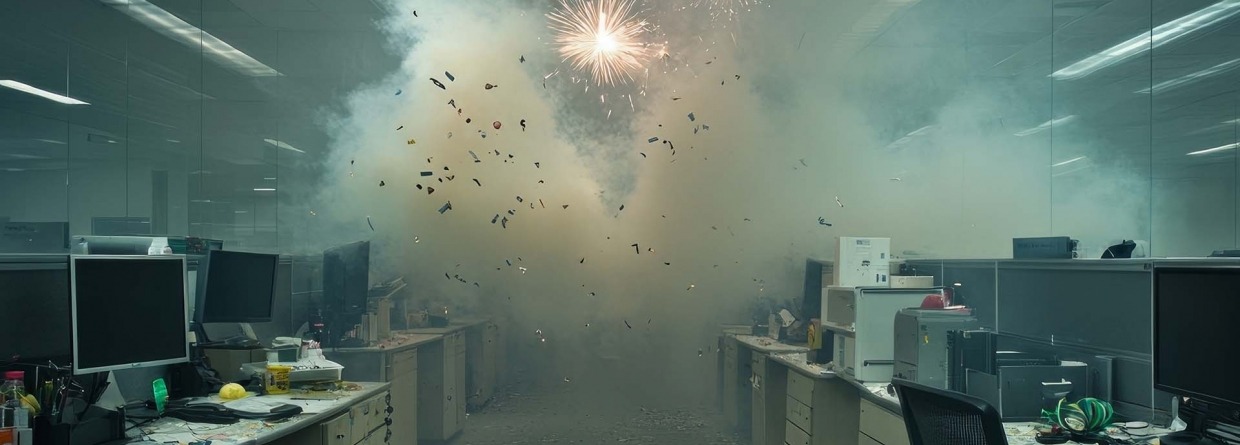 Vuurwerk explosie in een kantoor